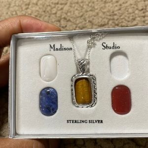 Inter-changeable necklace, 4 different stones. 18 in Sterling silver chain